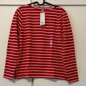 Uniqlo Red and White Striped Long-Sleeve Tee